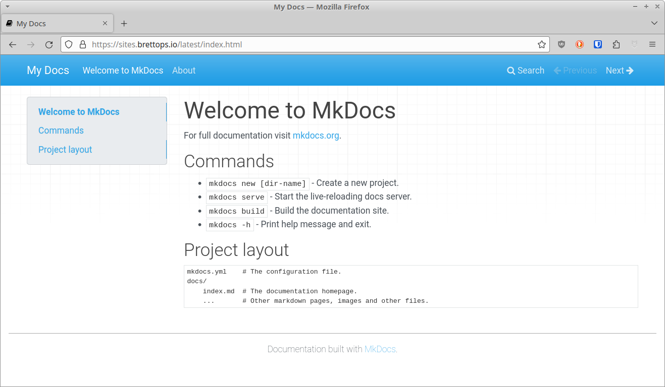 Root `index.html` of the published MkDocs site.