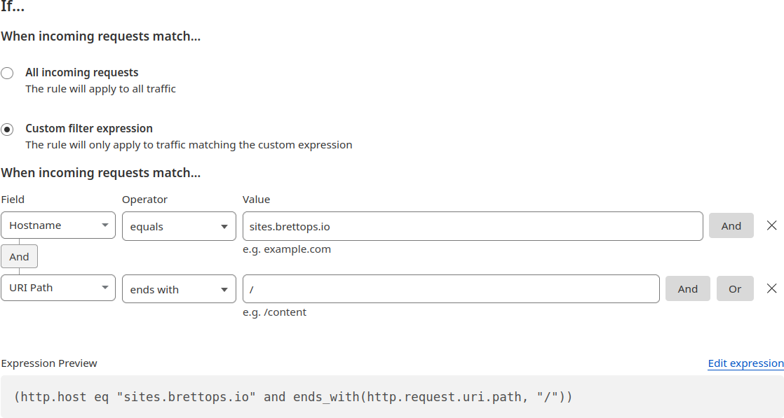 Configure the expression to match requests for the Rewrite URL rule.